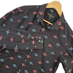 John Varvatos Men's Black Geometric Print Button Down Shirt Size L